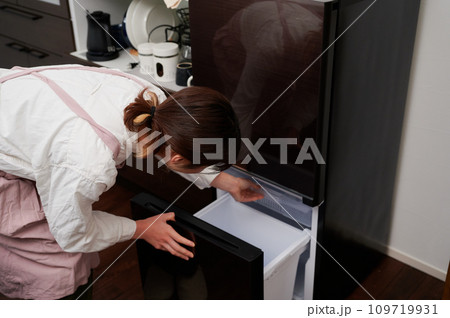 冷蔵庫を開ける女性 料理 家庭 冷蔵庫を開ける女性 料理 家庭 109719931