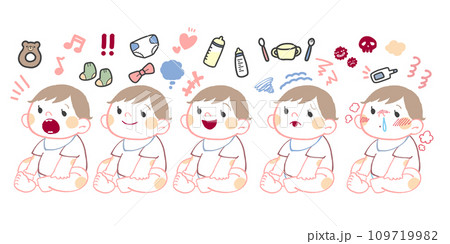 座っている赤ちゃん_表情色々_まとめ 109719982