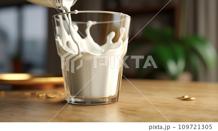 元気よく牛乳をグラスの注ぐ pouring milk into glass AI生成画像 109721305