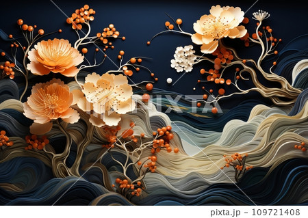 黒い背景に映える華麗なる花の舞 AI画像 3 黒い背景に映える華麗なる花の舞 AI画像 3 109721408
