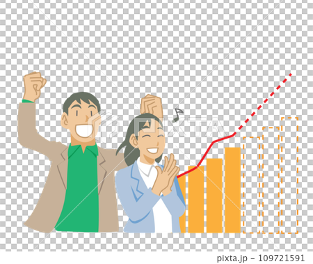 つみたて投資の資産上昇を喜ぶ夫婦 109721591