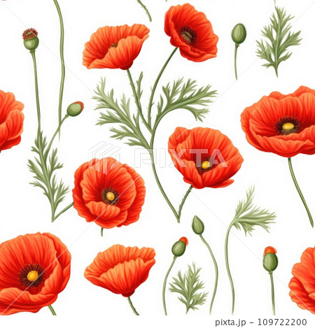Seamless pattern of red poppies. Watercolor painting Seamless pattern of red poppies. Watercolor painting 109722200