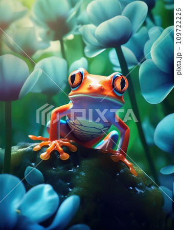 Tropical orange frog in the rainforest Tropical orange frog in the rainforest 109722226