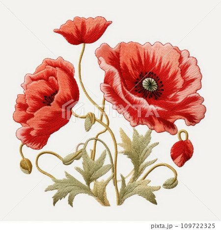 Embroidery colorful floral pattern with poppy flowers. 109722325