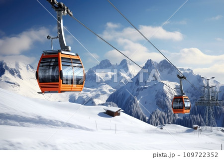 Ski winter season, mountains and cable car 109722352