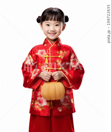 Portrait of Chinese cute kid girl on white, Happy Chinese new year 109722635