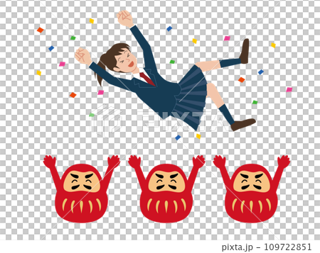 Illustration of a female student being lifted up by Daruma dolls 109722851
