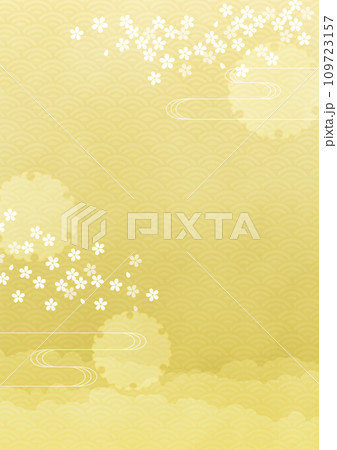 桜と雲の和柄背景 109723157