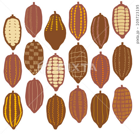 カカオ豆の手描きイラストセットA バレンタイン カカオ豆の手描きイラストセットA バレンタイン 109723195