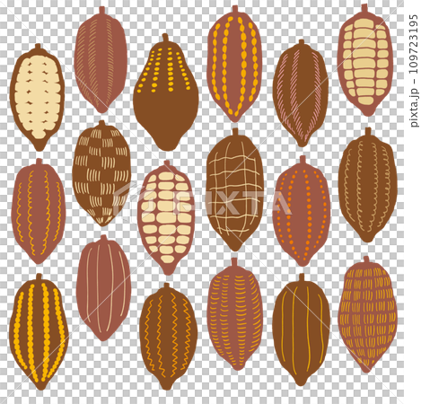 カカオ豆の手描きイラストセットA バレンタイン カカオ豆の手描きイラストセットA バレンタイン 109723195