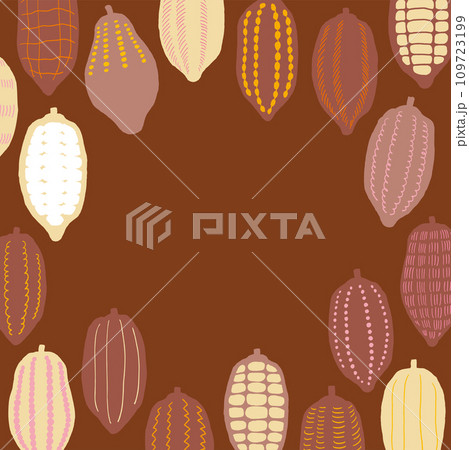 カカオ豆で構成されたバレンタインの手描きフレームA　文字なし 109723199