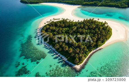 Heart-shaped island in turquoise waters 109723800