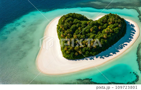Heart-shaped island in turquoise waters 109723801