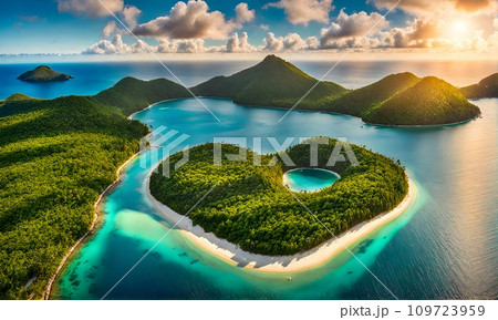 Heart-shaped island in turquoise waters 109723959