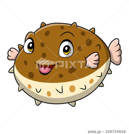 Cute puffer fish cartoon on white background 109724026
