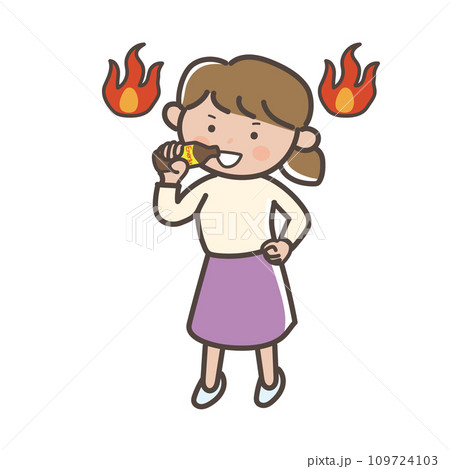 栄養ドリンクを飲んでリスタートの気合いを入れる女性のイラスト 109724103