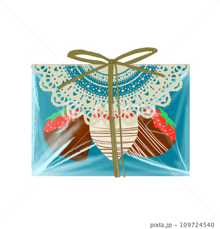レースのついた透明のラッピングに入っているいちごチョコのイラスト レースのついた透明のラッピングに入っているいちごチョコのイラスト 109724540