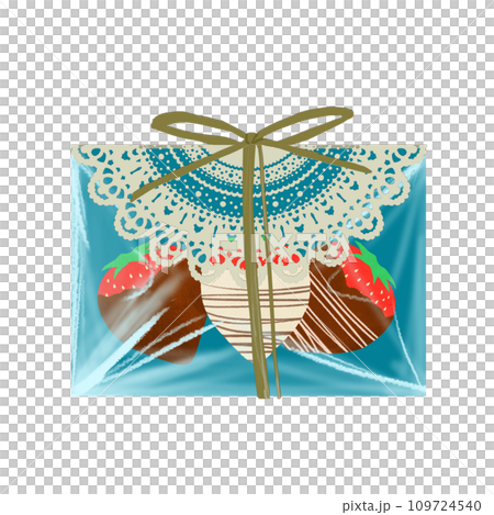 レースのついた透明のラッピングに入っているいちごチョコのイラスト レースのついた透明のラッピングに入っているいちごチョコのイラスト 109724540