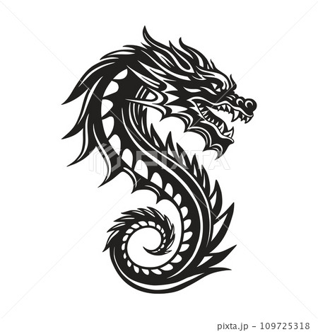Dragon vector black silhouette art. Chinese New Year symbol Doodle fantasy oriental monster asian character logo 109725318