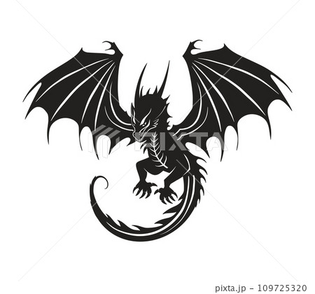Dragon vector black silhouette art. Chinese New Year symbol Doodle fantasy oriental monster asian character logo 109725320