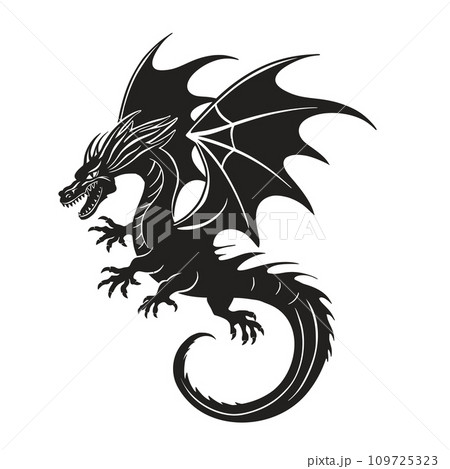 Dragon vector black silhouette art. Chinese New Year symbol Doodle fantasy oriental monster asian character logo 109725323