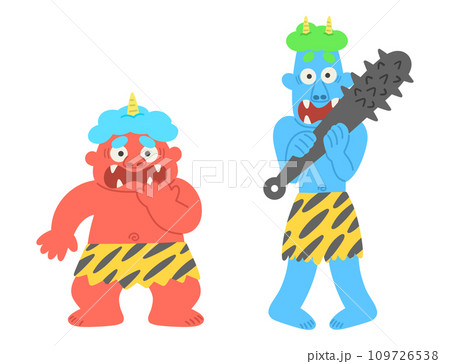 怯えている様子の赤鬼と青鬼 109726538