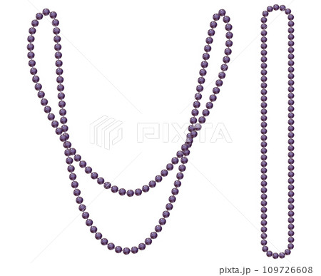 Hand drawn watercolor Mardi Gras carnival symbols. String of beads necklace jewelry throws in traditional color. Single object isolated on white background. Design for party invitation, print, shop 109726608