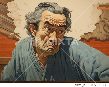 浮世絵風　驚いている男 109726954