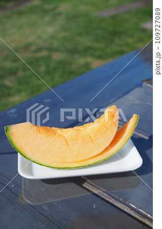 屋外で食べるメロン 屋外で食べるメロン 109727089