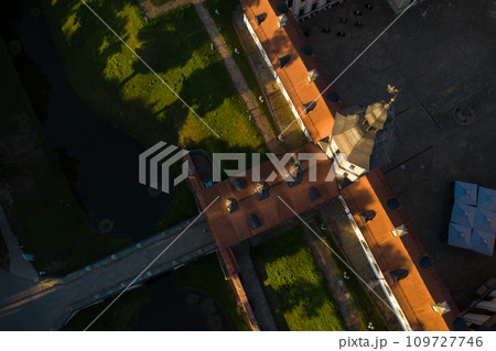 Top view of the Nesvizh Castle before sunset.Belarus 109727746