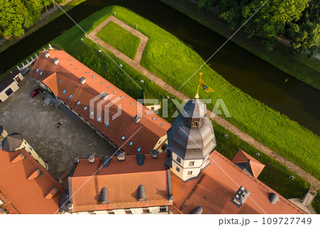 Top view of the Nesvizh Castle before sunset.Belarus 109727749