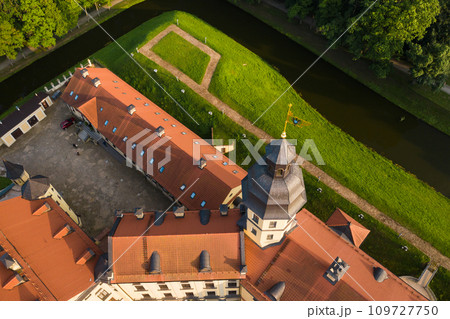 Top view of the Nesvizh Castle before sunset.Belarus 109727750