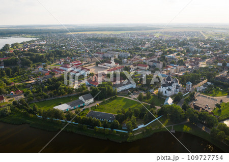 Top view of the city of Nesvizh and the church on a summer day.Belarus 109727754