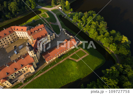 Top view of the Nesvizh Castle before sunset.Belarus Top view of the Nesvizh Castle before sunset.Belarus 109727758