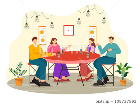 Double Date Vector Illustration with Two Couples who were Eating and Drinking Together in a Restaurant in Flat Cartoon Background Design Double Date Vector Illustration with Two Couples who were Eating and Drinking Together in a Restaurant in Flat Cartoon Background Design 109727992