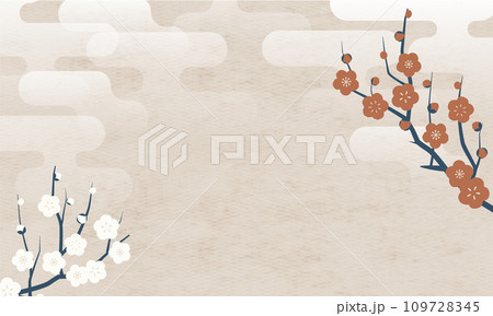 紅梅、白梅と雲の和柄の背景イラスト 紅梅、白梅と雲の和柄の背景イラスト 109728345