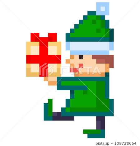 プレゼントを運ぶクリスマスエルフのピクセルイラストレーション 109728664