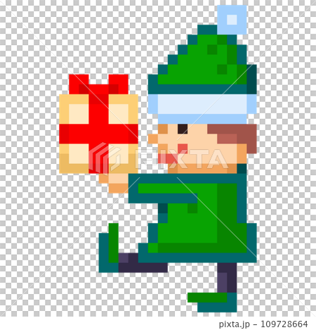 プレゼントを運ぶクリスマスエルフのピクセルイラストレーション 109728664
