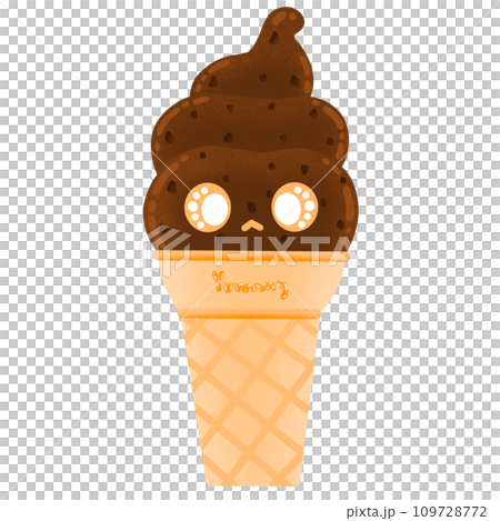 Cute Chocolate Chip Ice Cream Mascot Character Kawaii Cartoon illustration Ice Cream Sticker Cute Ice Cream 109728772