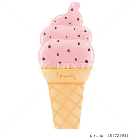 Strawberry Chocolate Chip Soft Ice Cream Cartoon illustration Strawberry Chocolate Chip Ice Cream Sticker 109728931