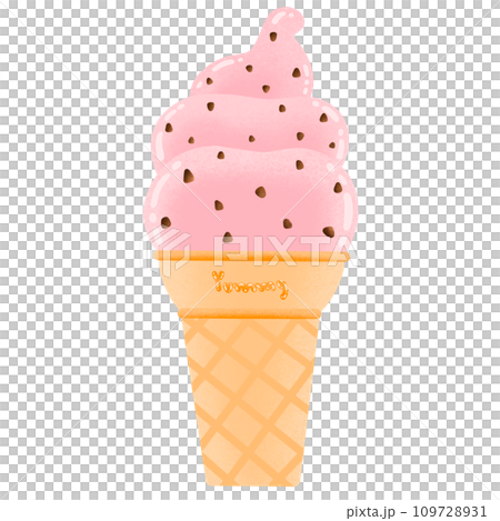 Strawberry Chocolate Chip Soft Ice Cream Cartoon illustration Strawberry Chocolate Chip Ice Cream Sticker 109728931