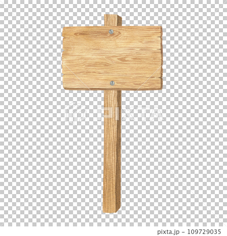 Watercolor illustration of wood texture, wooden plank or direction pointer signpost isolated. Handmade. 109729035