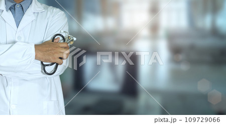 Doctor with stethoscope in hand ready to take care of patients  109729066