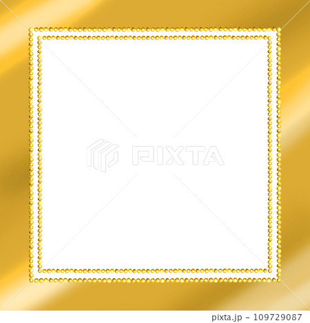 watercolor square frame with Christmas tree toys with shiny golden beads, garlands of golden vintage glitter beads, illustration with Christmas decoration isolated on golden background 109729087