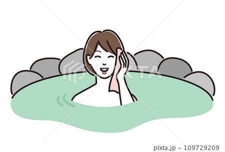 露天風呂に入る女性 109729209