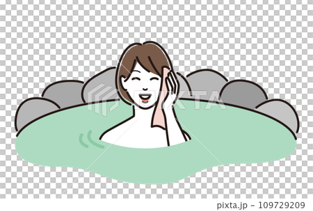 露天風呂に入る女性 109729209