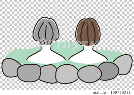 温泉に入る若い女性とシニア女性の後ろ姿 109729211