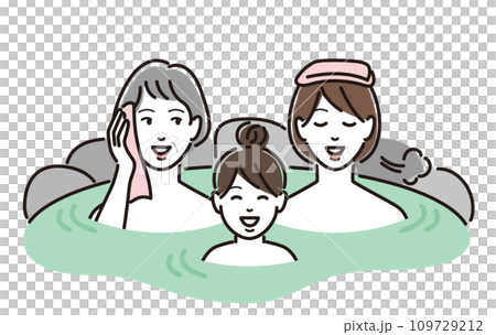 温泉に入る三世代家族 109729212