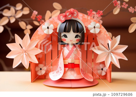 桃の節句 おひなさま(ペーパークラフト-1) 桃の節句 おひなさま(ペーパークラフト-1) 109729686