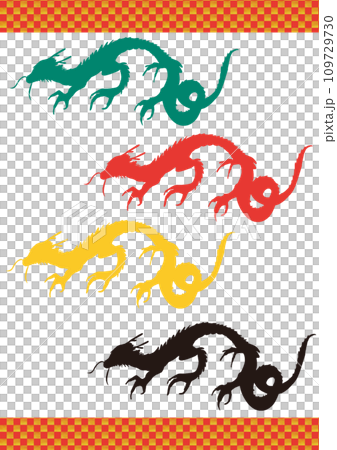 辰のセットと背景和柄パターン 辰のセットと背景和柄パターン 109729730